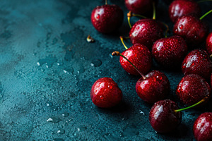 Fresh cherries on a dark surface, a Photo by Beautiful things