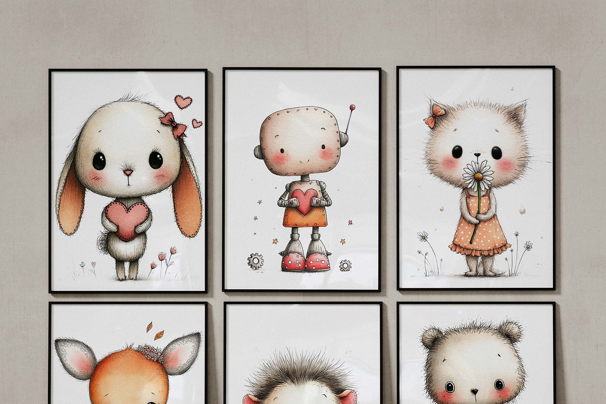 Whimsical Doodle Valentine Animals, an Illustration by one-touch (Photo 6 of 19)