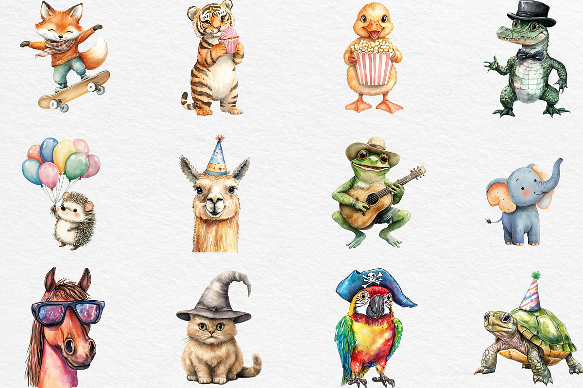 Watercolor Funny Animals Clipart, an Illustration by Black Bird Studio (Photo 3 of 6)