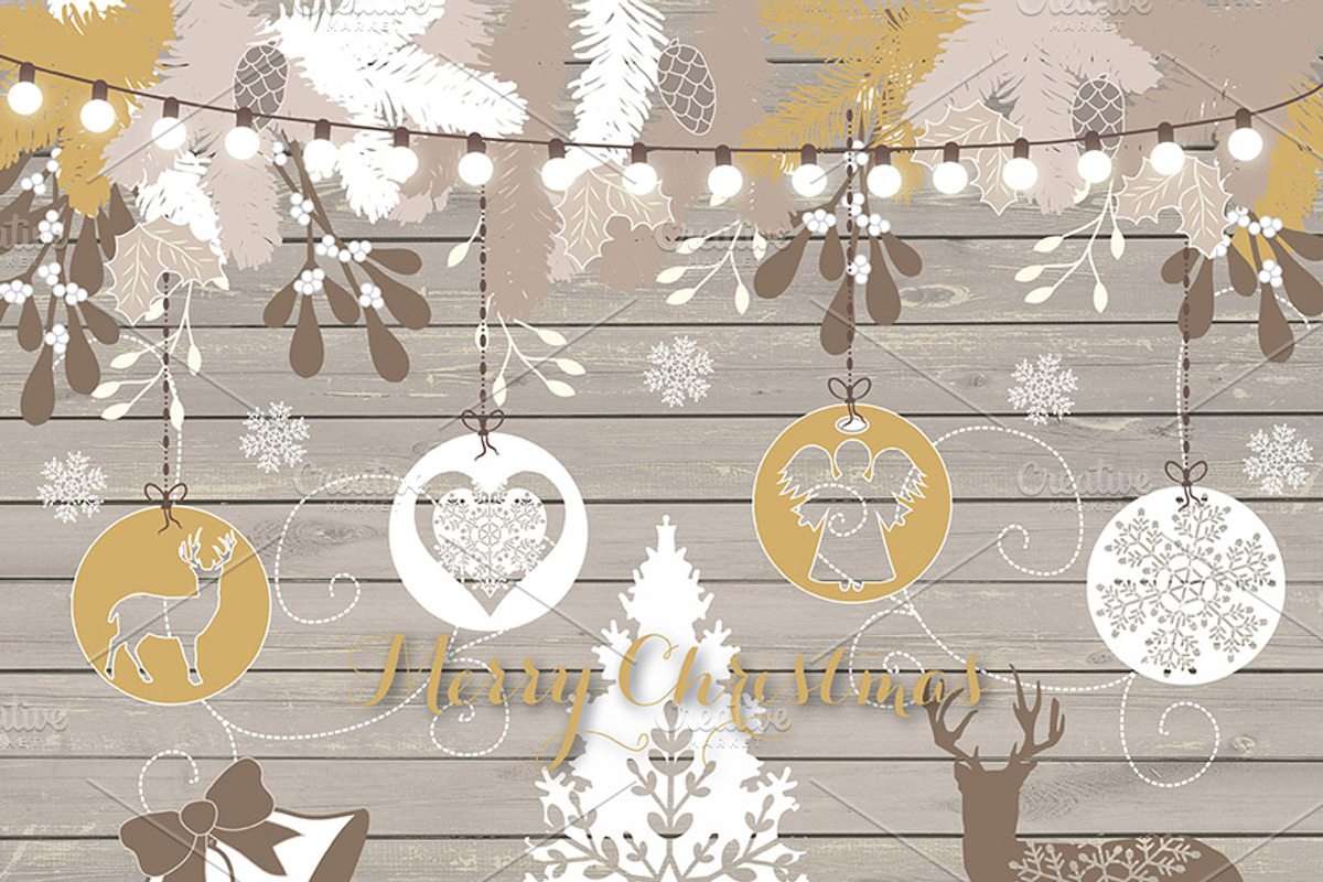 Vector Vintage Christmas cliparts, an Illustration by burlapandlace (Photo 2 of 2)