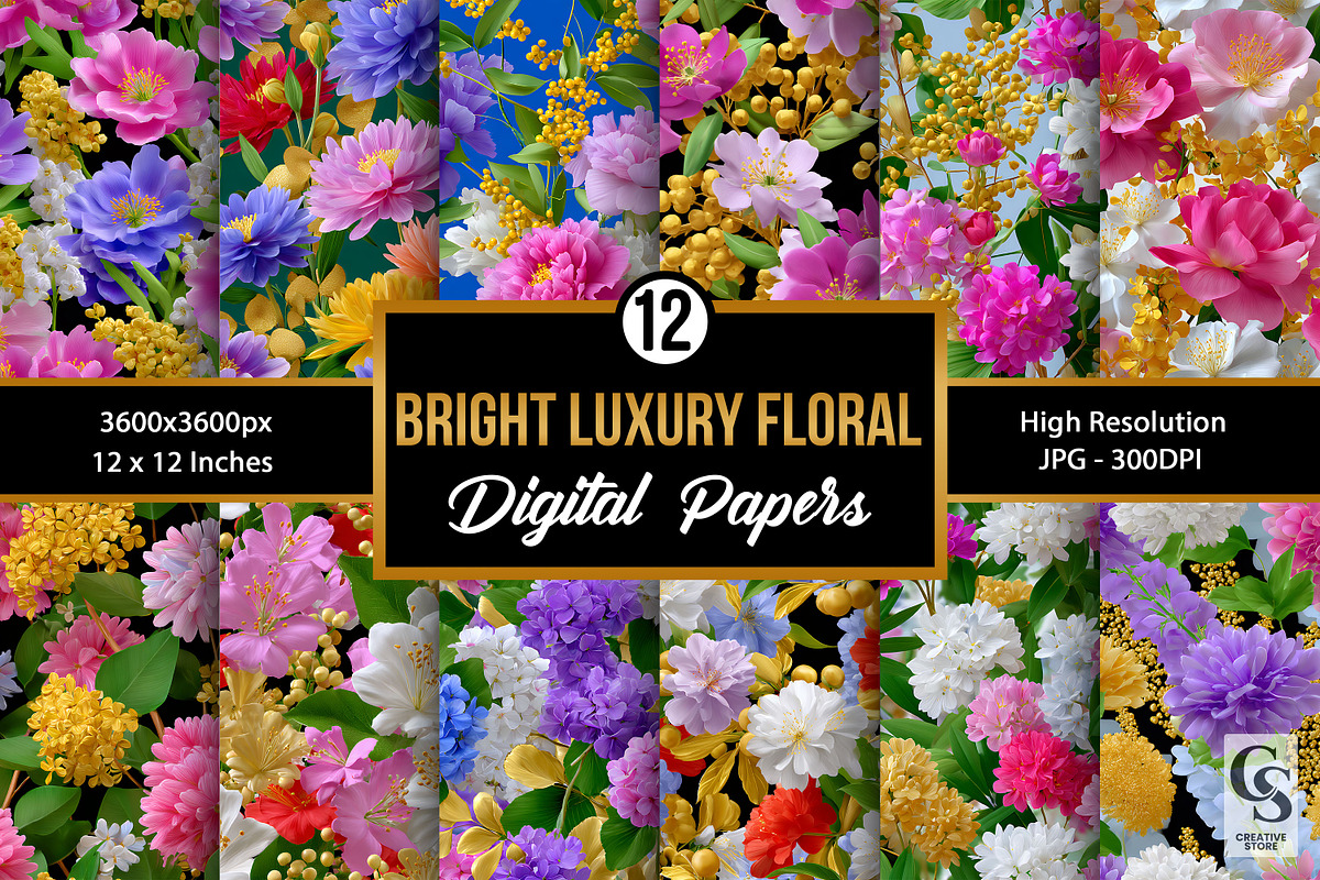 Bright Luxury Flowers Digital Paper, a Pattern Graphic by Creative Store (Photo 1 of 5)