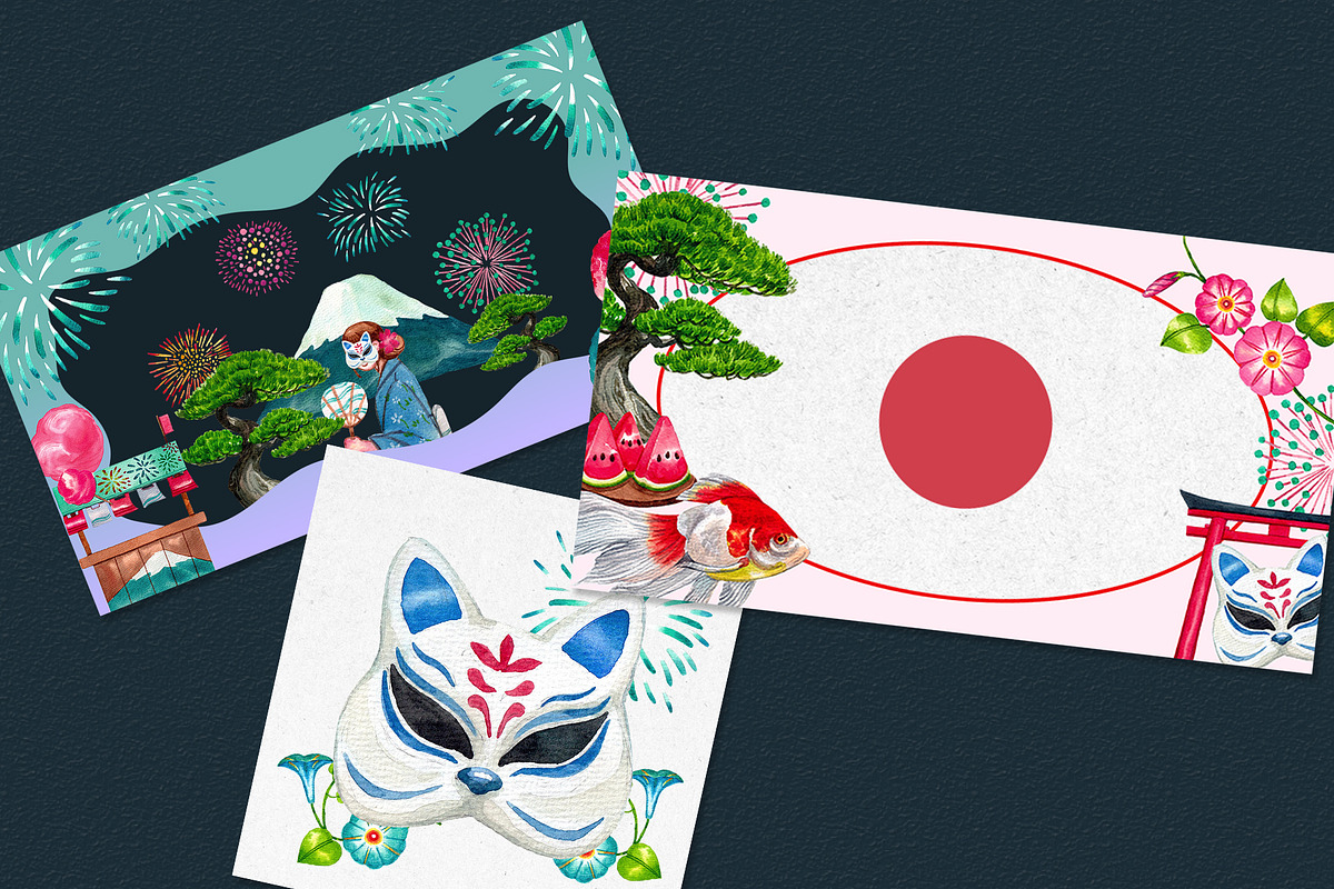 Japanese Summer Icons Watercolor, a Person Illustration by CreativeValuation (Photo 11 of 11)