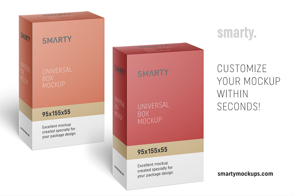 Universal box mockup 95x155x55, a Packaging Mockup by Smarty Mockups (Photo 3 of 5)