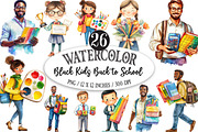 Black Kids Back to School Clipart, a Seasonal Illustration by Designking (Thumbnail 1 of 5)