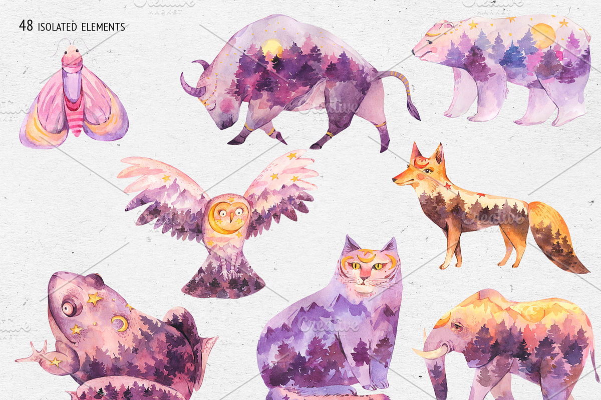 Watercolor Totem Animals, an Animal Illustration by Belusuab (Photo 2 of 14)