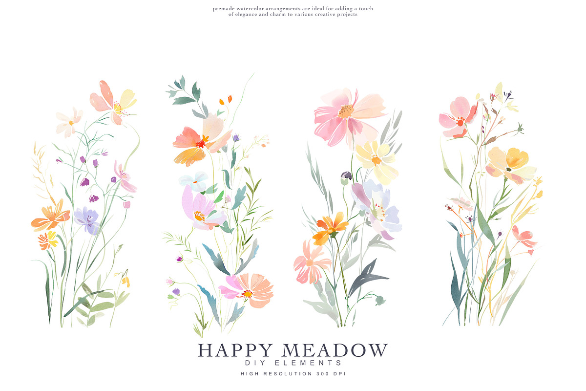 Watercolor Meadow Flower Clipart Set, a Decorative Illustration by Patishop Art (Photo 2 of 6)