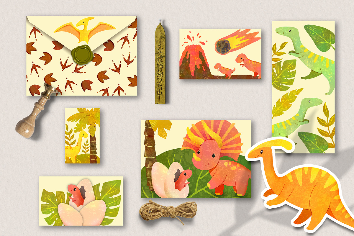 Cute and bright Dinosaurs Clipart, an Animal Illustration by LukaJreym (Photo 9 of 11)