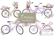 Lavender Floral Bicycles Clipart, an Illustration by Amanda Ilkov (Thumbnail 1 of 5)