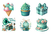 Vintage Soft Teal Birthday Clipart, an Illustration by SinaCreation (Thumbnail 2 of 5)