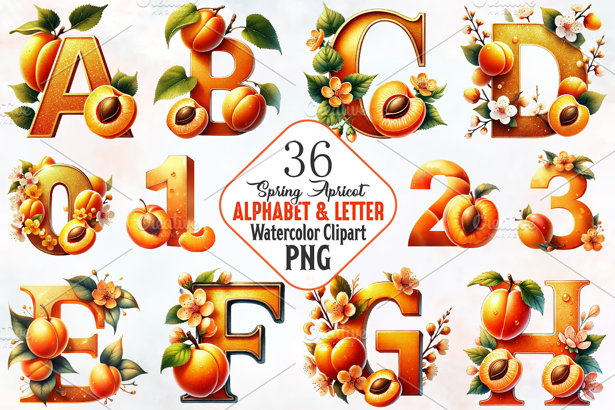 Spring apricot Alphabet clipart, an Illustration by RobertsArt (Photo 1 of 7)