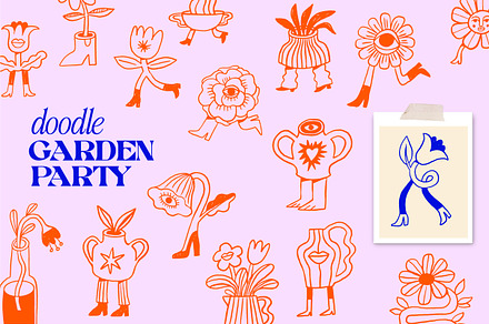 Doodle Garden - botanic characters, a Graphic by Marish