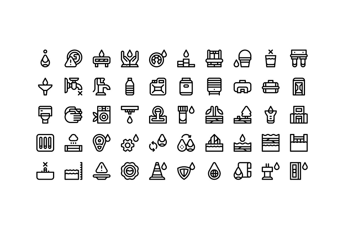 50 Water Crisis Icons, an Outline Icon by Side Project (Photo 2 of 7)