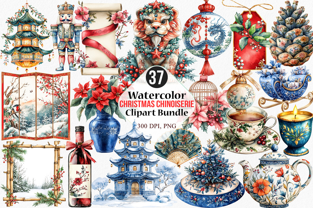 Watercolor Christmas Chinoiserie, an Illustration by Canvas Craft (Photo 1 of 8)