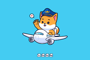 Shiba Inu Pilot Flying A Plane Icon, an Animal Illustration by tkzgraphic