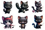 Watercolor Funny Black Cats Clipart, an Illustration by CraftArtStudio (Thumbnail 2 of 5)