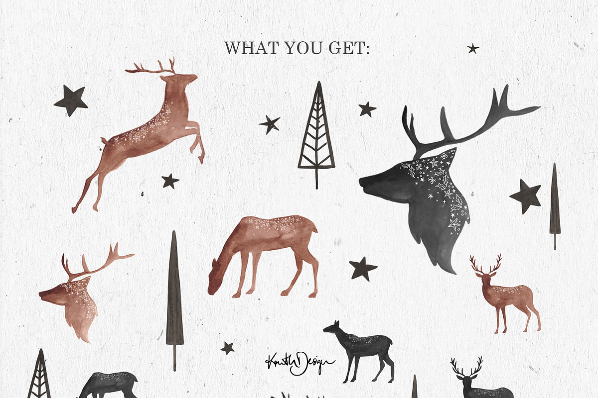 WATERCOLOR DEER XMAS BUNDLE, an Animal Illustration by KruthDesign (Photo 11 of 12)