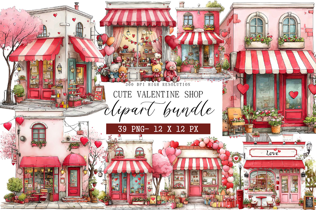 Cute Valentine Shop Clipart, an Illustration by DreamArtGraphic (Photo 1 of 4)