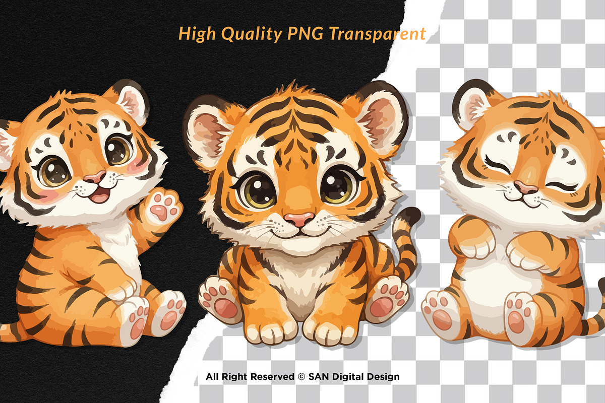 15 Bundle Watercolor Baby Tiger Wild, an Animal Illustration by Morspective (Photo 2 of 8)