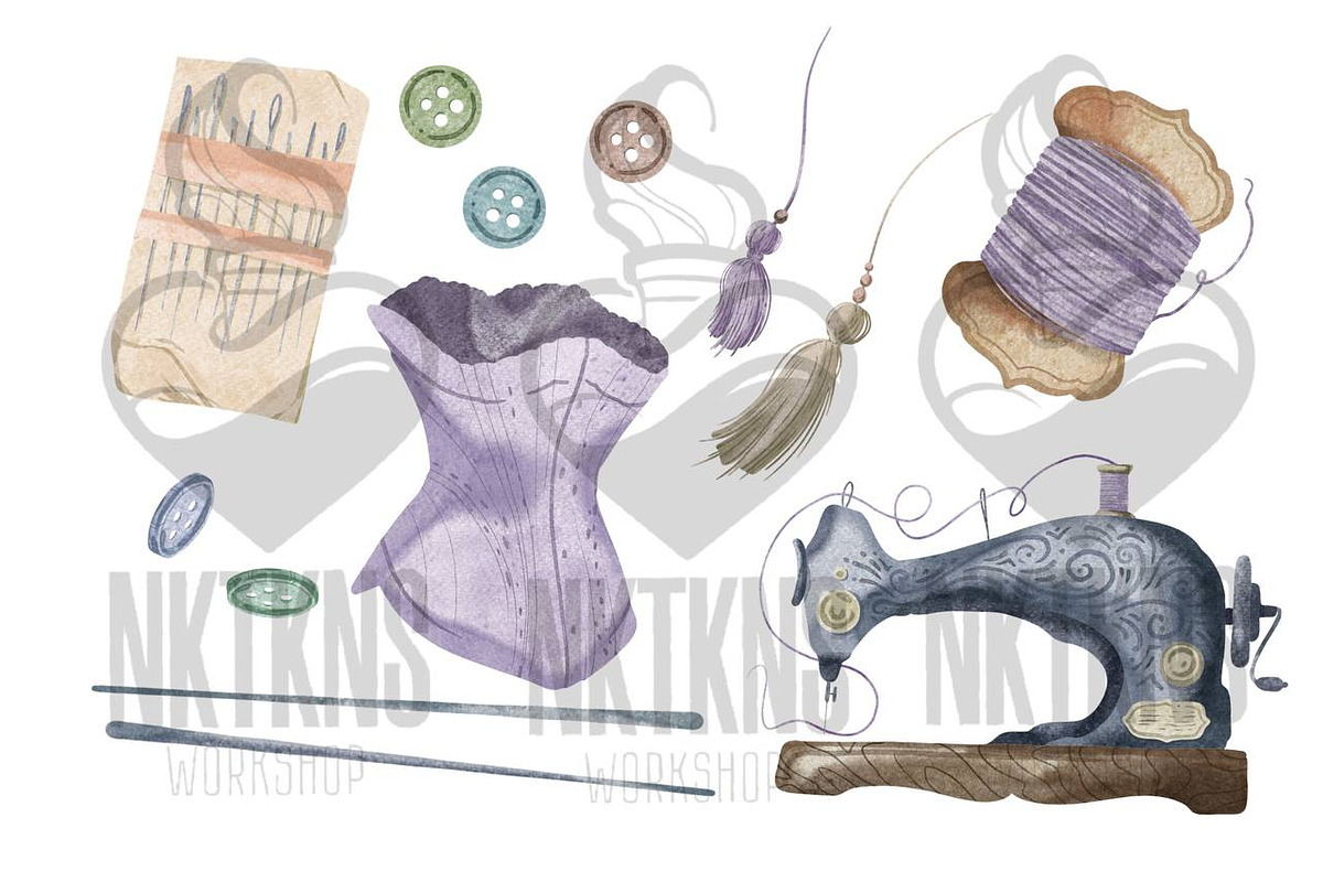 Sewing Kit Watercolor Clipart., an Illustration by NKTKNS (Photo 2 of 7)