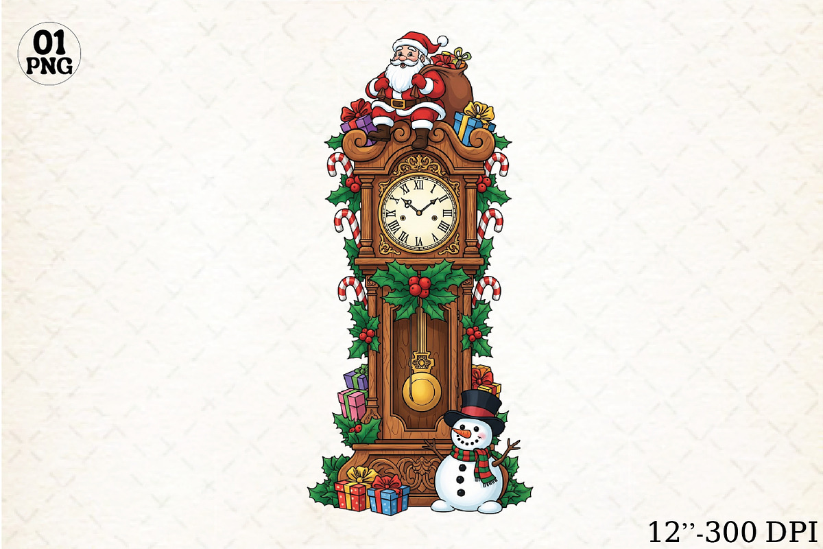 Christmas Clock PNG Sublimation, an Illustration by Libby Wishes (Photo 1 of 5)