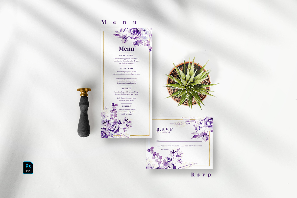 Purple Floral Wedding Suite, an Invitation Template by Azka Creative (Photo 3 of 5)