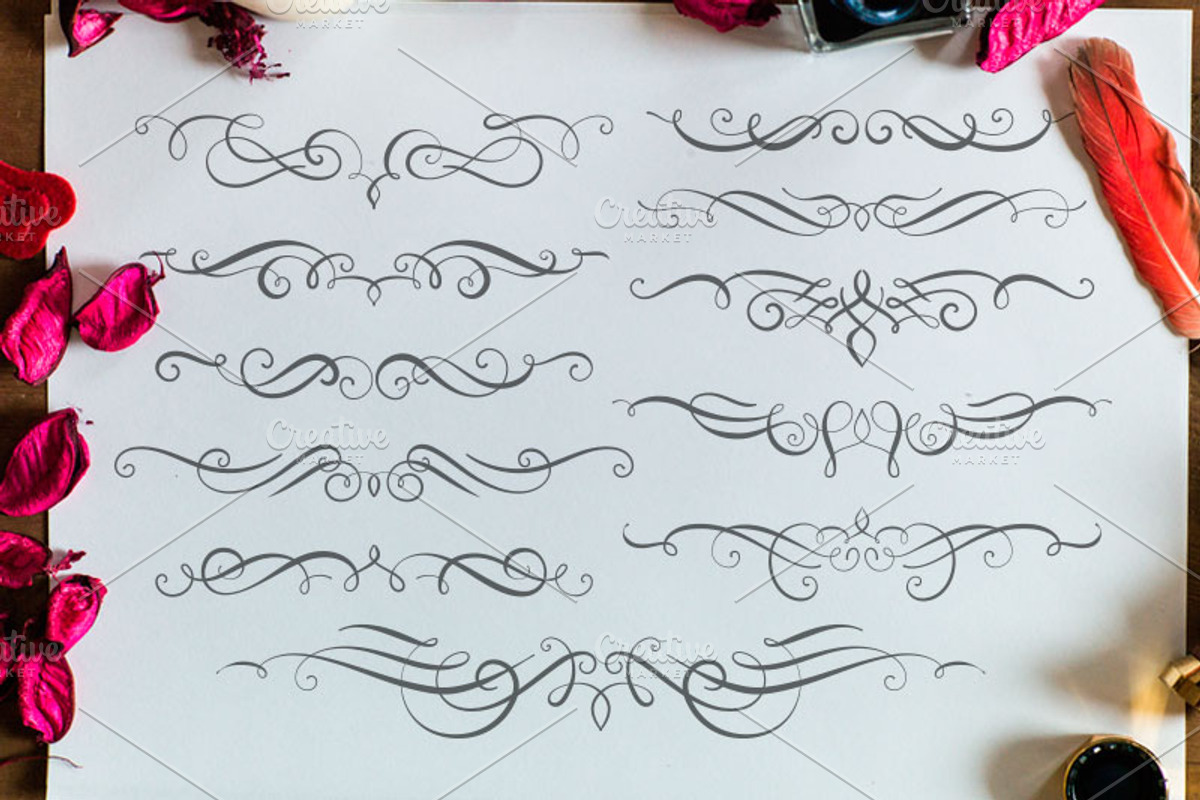 Set of **50** flourishes, a Decorative Illustration by ARSCOR (Photo 6 of 8)