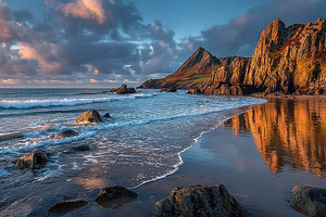 Rocky coastal landscape at sunset with ocean waves, dramatic clo, a Holiday Photo by José Manuel Gelpi
