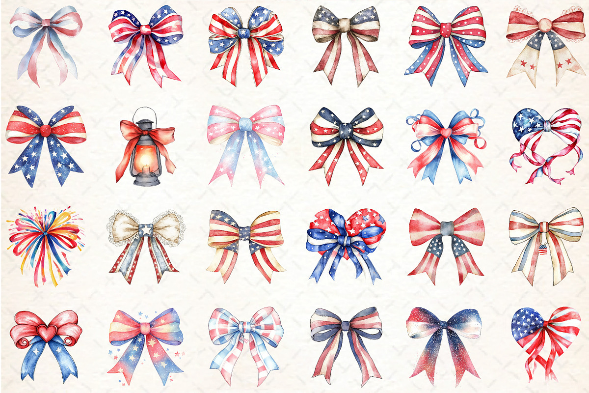 Watercolor 4th of july Bow, an Illustration by DreamCafeArt (Photo 2 of 5)