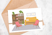 Retro interior, living room, a Decorative Illustration by Good Studio (Thumbnail 10 of 12)