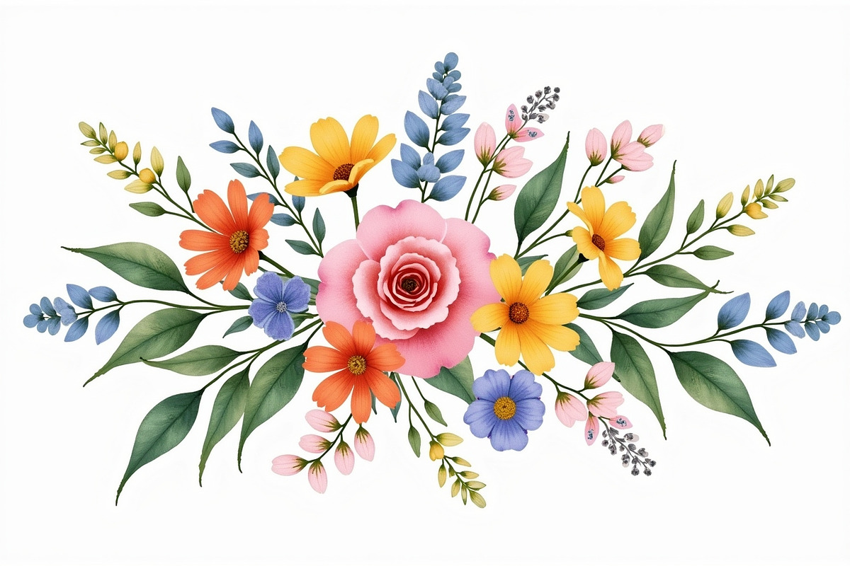 Vibrant Floral Watercolor Bouquet, an Illustration by hafijul (Photo 5 of 13)