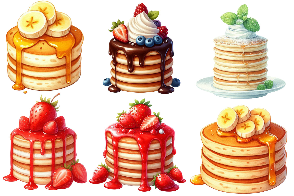 Pancake Watercolor Clipart, an Illustration by Designworld (Photo 3 of 3)