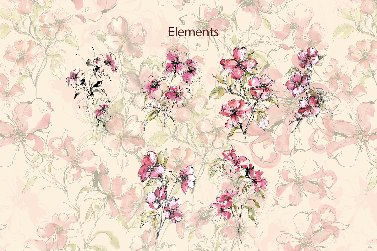 INK BLOSSOMS, a Pattern Graphic by rumacorakstudio (Photo 4 of 6)