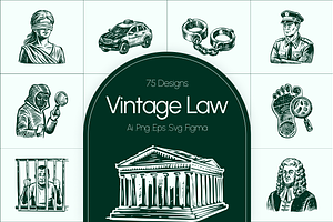 Vintage Law Icons Set, an Object Illustration by Prosymbols