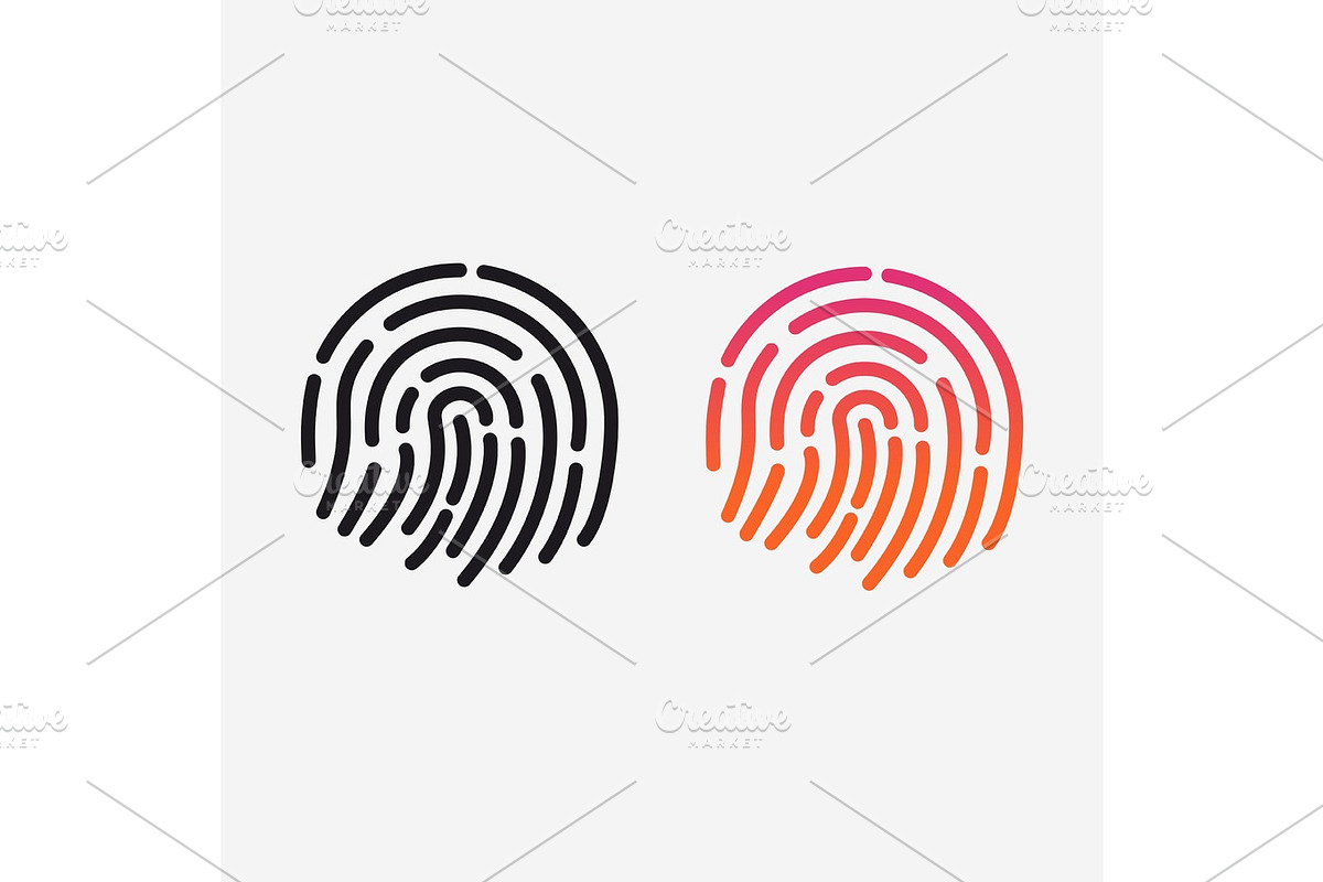 ID app icon. Vector set. Fingerprint for identification. Flat line illustration, an Outline Icon by Di Bronzino