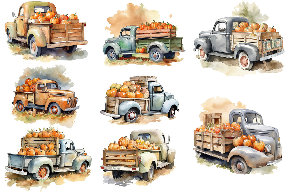 Watercolor fall, pumpkin trucks, an Object Graphic by KomtsyanTatyanaArt (Photo 2 of 4)