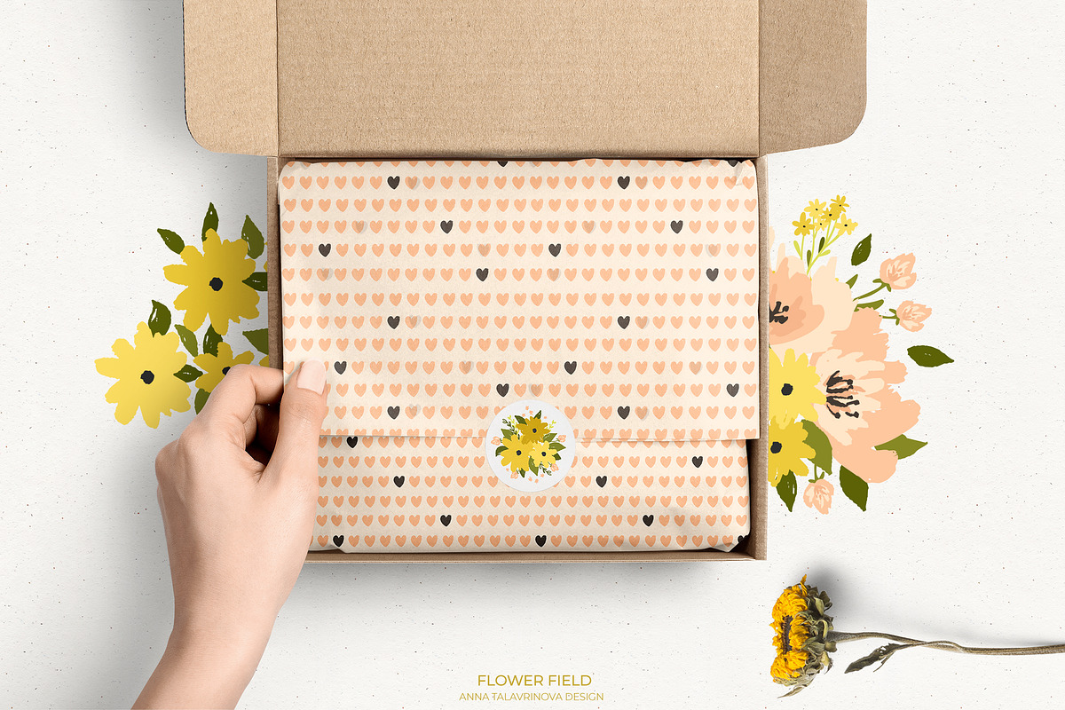 Flower Field pattern & clipart, a Background Graphic by Cozy pattern shop (Photo 6 of 7)