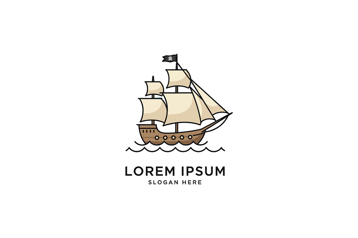 Pirate ship sailing on waves with de, an Illustration by designvectx