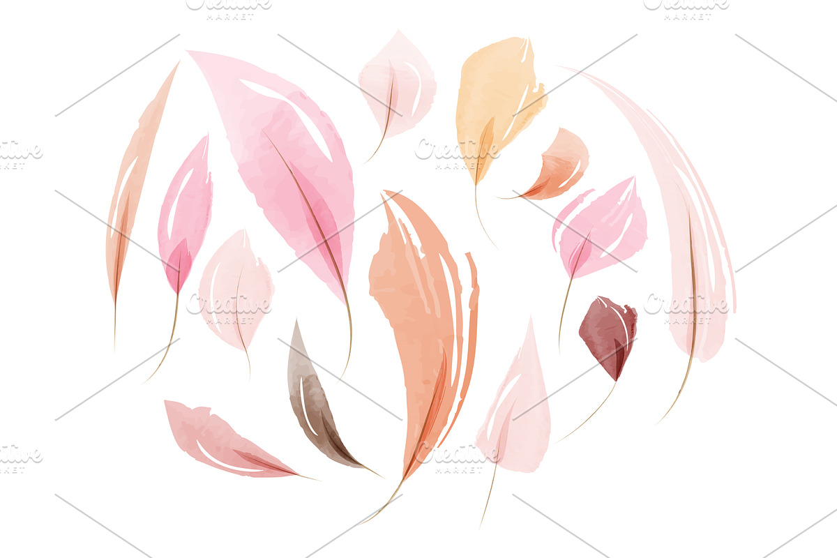 Soft watercolor leaves collection in, an Illustration by okskukuruza