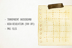 Watercolor Notes Clipart, Post It