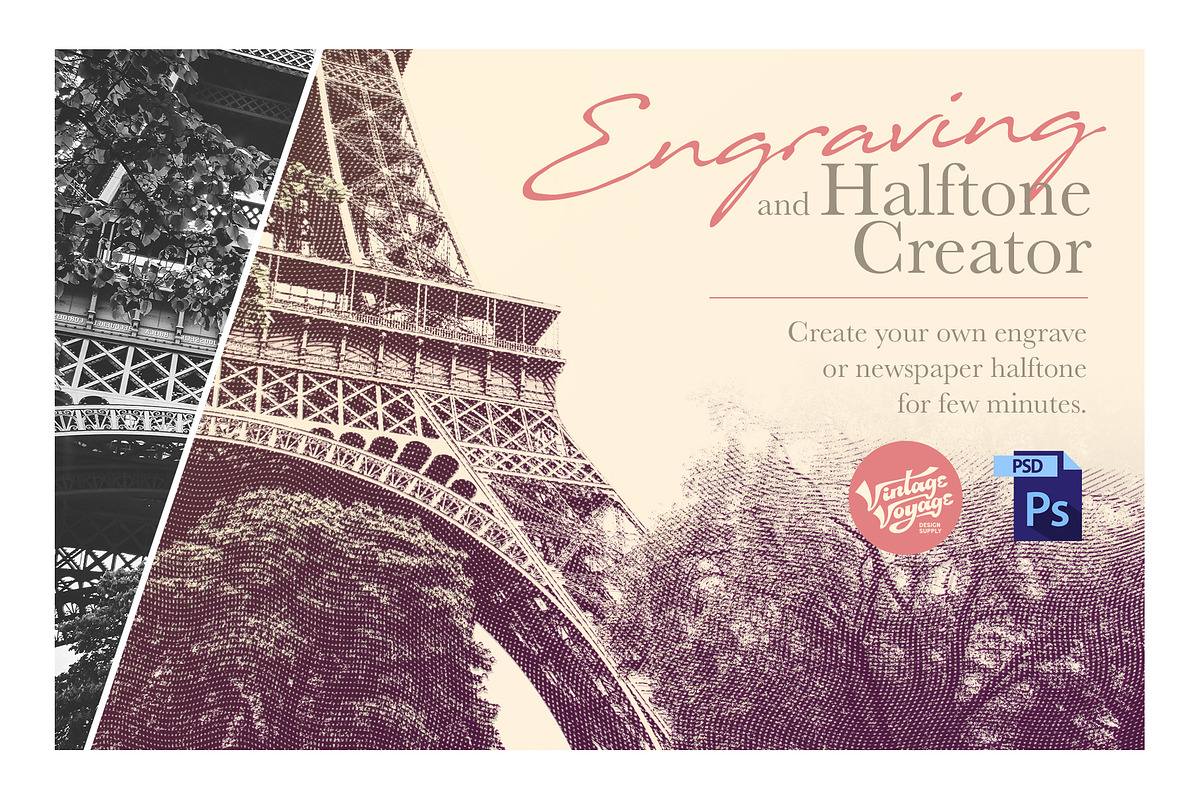 Engrave and Halftone Creator, an Action Add-On by Vintage Voyage Supply (Photo 3 of 12)