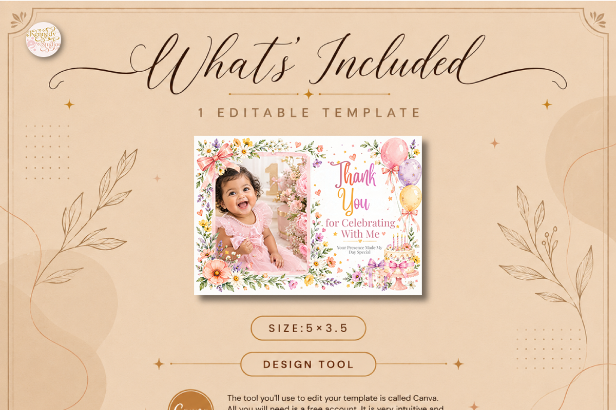 Birthday Photo Thank You Card Canva, a Marketing Template by KennedyStudio (Photo 6 of 6)