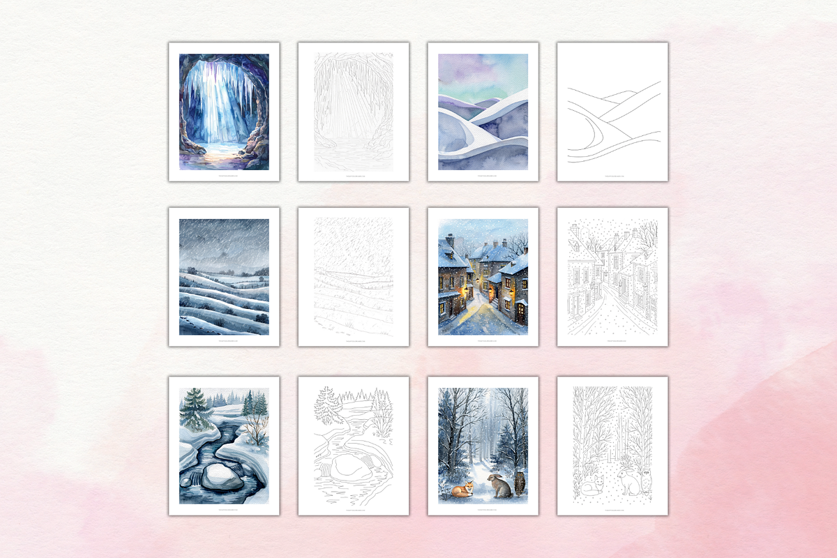 Snowy Dreams Winter Coloring Bundle, a Seasonal Illustration by Daffodil Dream Studio (Photo 6 of 10)