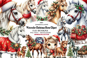 Watercolor Christmas Horse Clipart