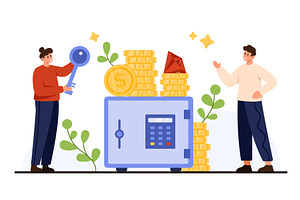 Bank Safe with Coins and Key Concept, a Finance Illustration by Flashvector