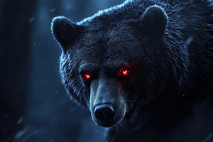 Ferocious black bear stares intensel, a Photo by Pavel_design