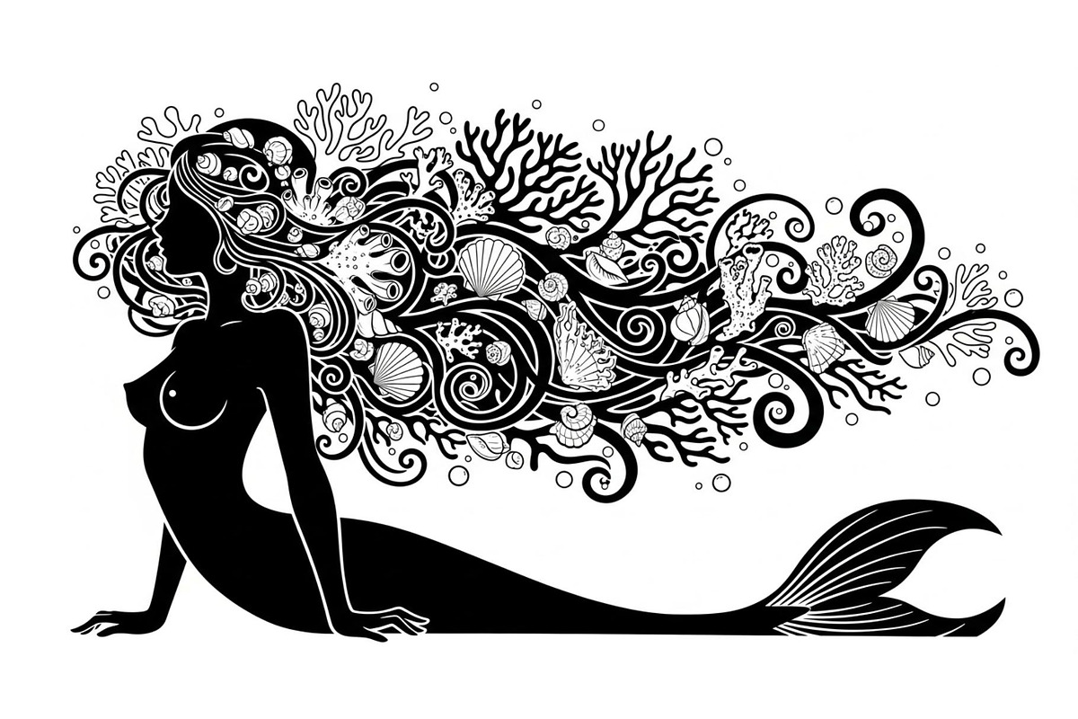 Fantasy Flowing Hair Mermaid Bundle, an Illustration by jahid234 (Photo 16 of 31)