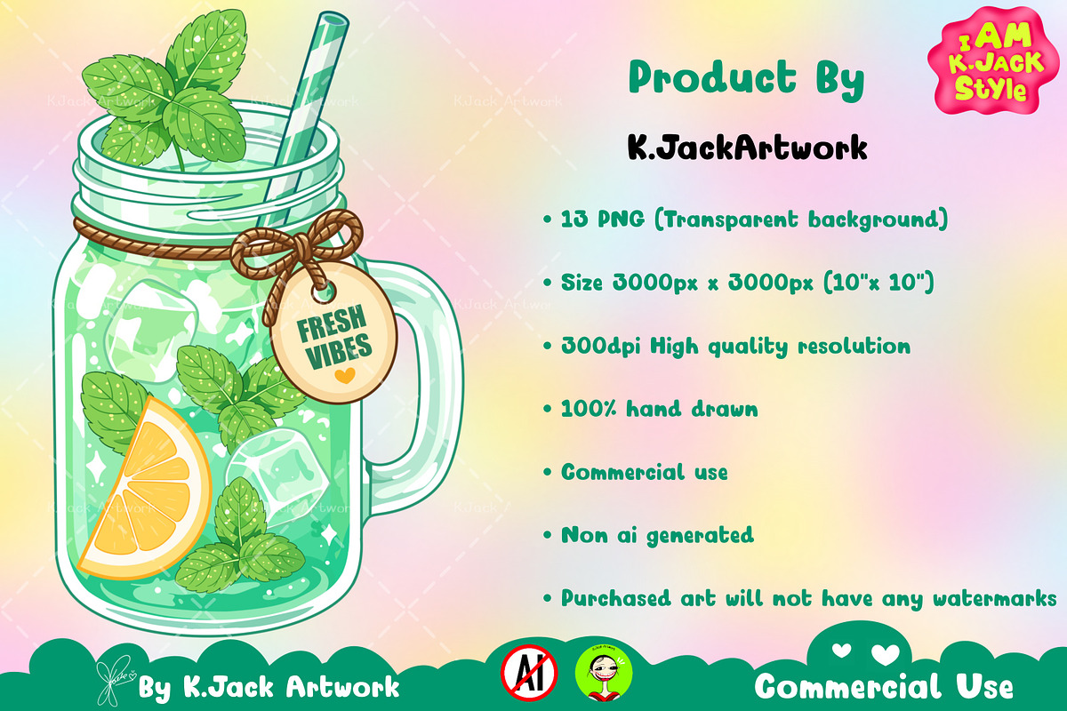 Cute Mint Lemon Soda Clipart PNG, a Food Illustration by K.JackArtwork (Photo 4 of 4)