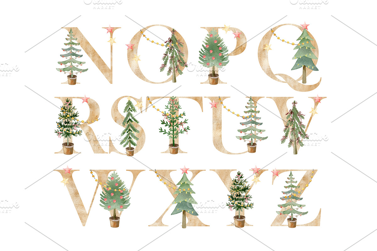 Watercolor Christmas trees clipart., a Decorative Illustration by TaPilipa (Photo 5 of 8)
