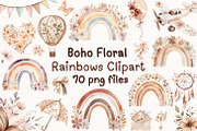 Boho Floral Rainbow Clipart, an Illustration by PassionPNGcreation (Thumbnail 1 of 12)