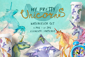 Cute Unicorn Horse PNG Watercolor